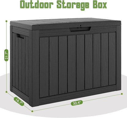 Outdoor Storage Box, 50 Gallon Deck Box with Lockable Lid, Waterproof Resin Storage Bin for Cushions, Garden Tools, Patio Furniture, Black