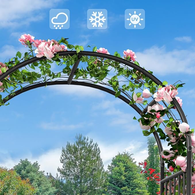 86" H Black Metal Arched Garden Arbor for Climbing Plants | Wedding Archway for Outdoor Ceremonies and Garden Decor, Ideal for Backyard, Lawn, Patio, or Pathway