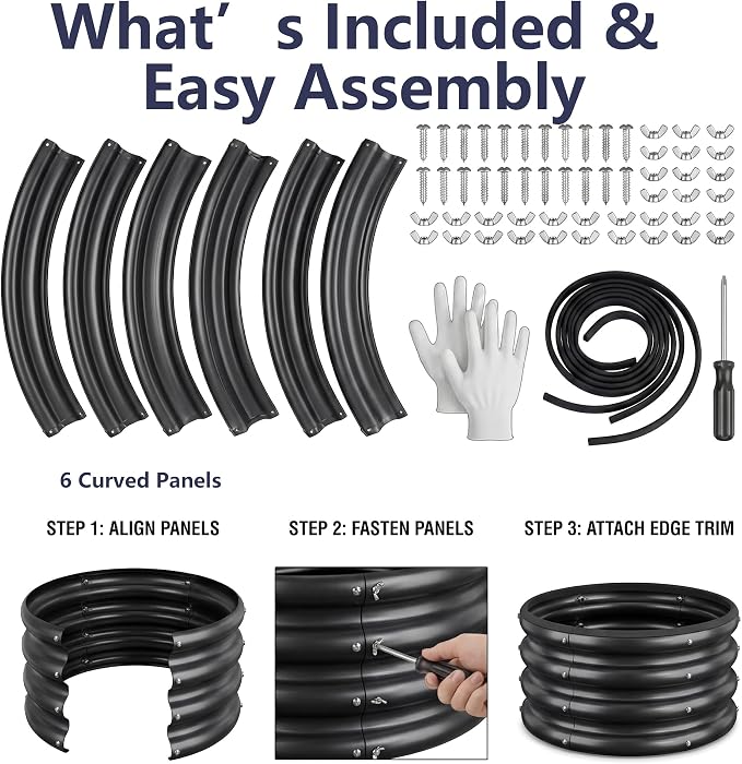 2 x 2 x 1 ft Round Raised Garden Bed, Black 1 Pack 0.6 mm Thick Galvanized Steel Planter Box with Double Layer Paint and Safety Edge Trim for Vegetables Flowers Herbs Outdoor Garden