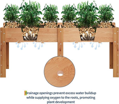 72x 23x30IN Raised Garden Bed Outdoors with High Legs & Hooks, Non-Woven Liner, Elevated Wooden Large Planter Box for Backyard, Patio, Balcony w/Divider Panel, 6 Legs, 300lb Capacity