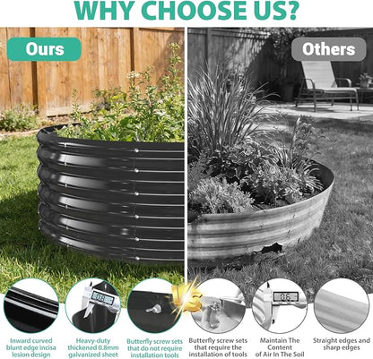 YSEJOMP 17" Tall 48" Diameter Round Raised Garden Bed Kits Outdoor Black | Heavy Duty,Rustproof,Durable & Stylish,1.5 FT Tall,4FT Planter Bed,0.8MM Thick Galvanized Metal Painted,with Gloves,Tool free
