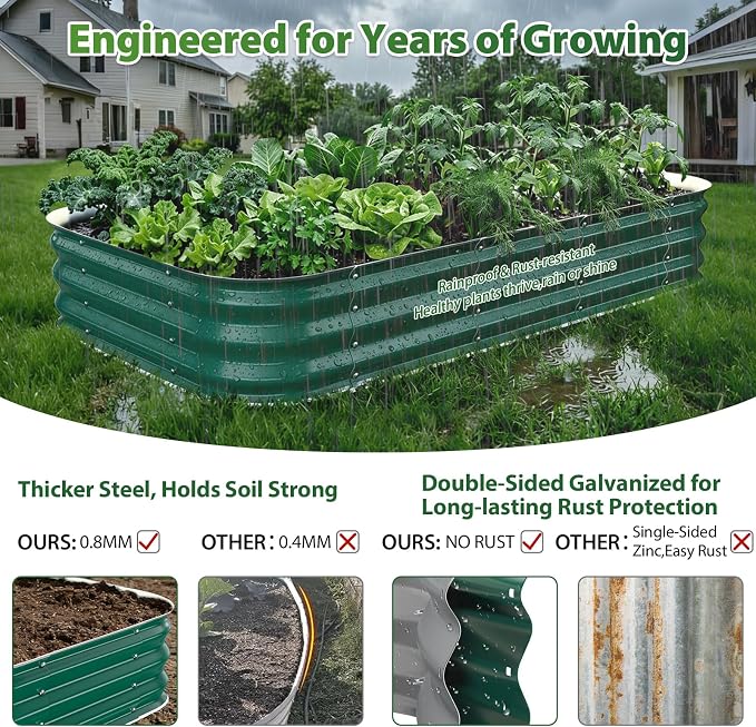 Square Galvanized Raised Garden Bed 4x4 ft – Easy Home Gardening Planter Box for Vegetables & Flowers,Herbs – 12" Heavy Duty Outdoor Gardening Bed with Easy Assembly (Green)