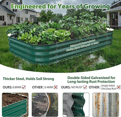 Square Galvanized Raised Garden Bed 4x4 ft – Easy Home Gardening Planter Box for Vegetables & Flowers,Herbs – 12" Heavy Duty Outdoor Gardening Bed with Easy Assembly (Green)