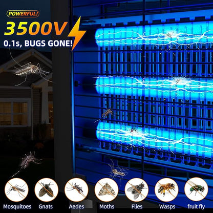 Solar Bug Zapper Outdoor for 3000 sq.ft, Waterproof Mosquito Zapper, Rechargeable Fly Zapper with 3 LED Tube,Cordless Solar Mosquito Killer for Patio Yard Garden Camping with 13W Solar Panel (9023B)