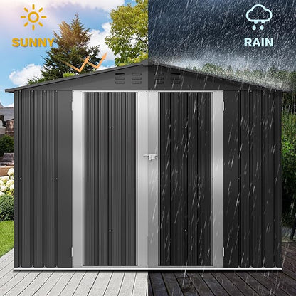 DWVO 7x5FT Outdoor Storage Shelter, Roomy Steel Tool Shed with Secure Entrances & Air Circulation for Patio, Lawn, and Backyard, Ideal for Storing Garden Gear, Lawn Tools, and Bikes, Dark Gray