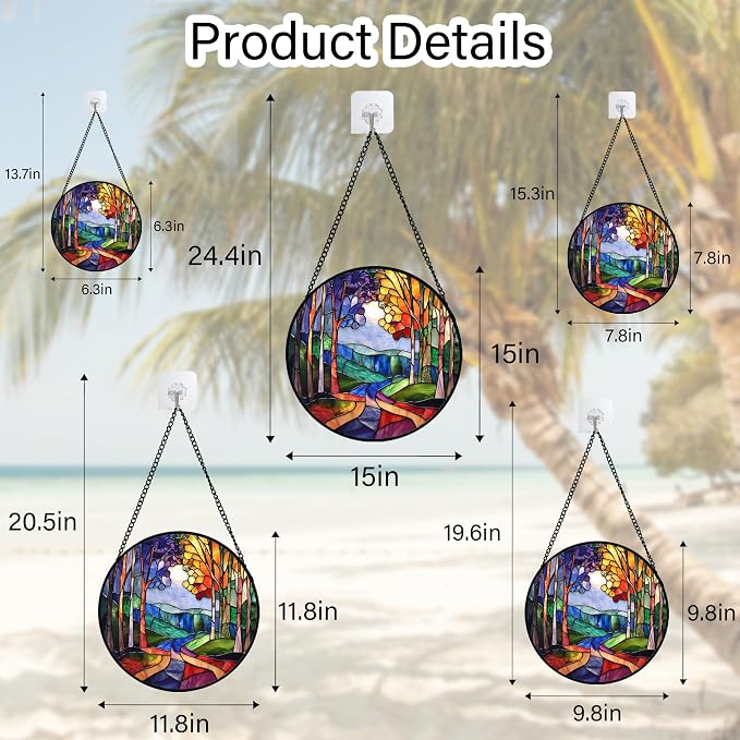 DASTOLL Stained Glass Window Hanging, Colorful Forest Landscape Tree Suncatcher for Doors Window Home Abstract Sun Catchers Decoration Mother's Day Birthday Gifts for Women, Men, and Mom 9.8 in