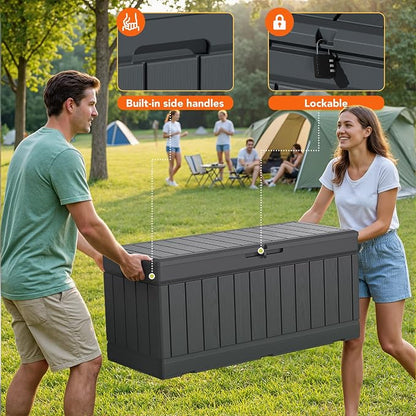 78 Gallon Deck Box Outdoor Indoor Waterproof Storage Box for Patio Furniture, Pool Accessories, Garden Tools, and Cushion Storage, Gray