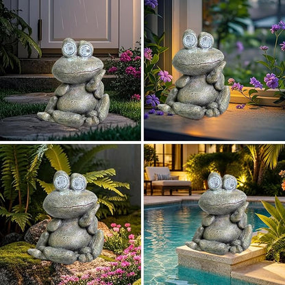 NBQQ Solar Rabbit Statue with Lantern – Cute Resin Bunny Holding Tree, Outdoor Waterproof Garden Decor, Auto On/Off LED Night Light for Patio Yard Lawn Indoor, Unique Housewarming Gift (Frog)