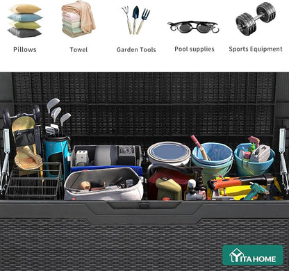 YITAHOME 100 Gallon Large Deck Box | Outdoor Resin Storage Boxes for Patio Furniture, Outdoor Cushions, Garden Tools, Water Resistant and Lockable