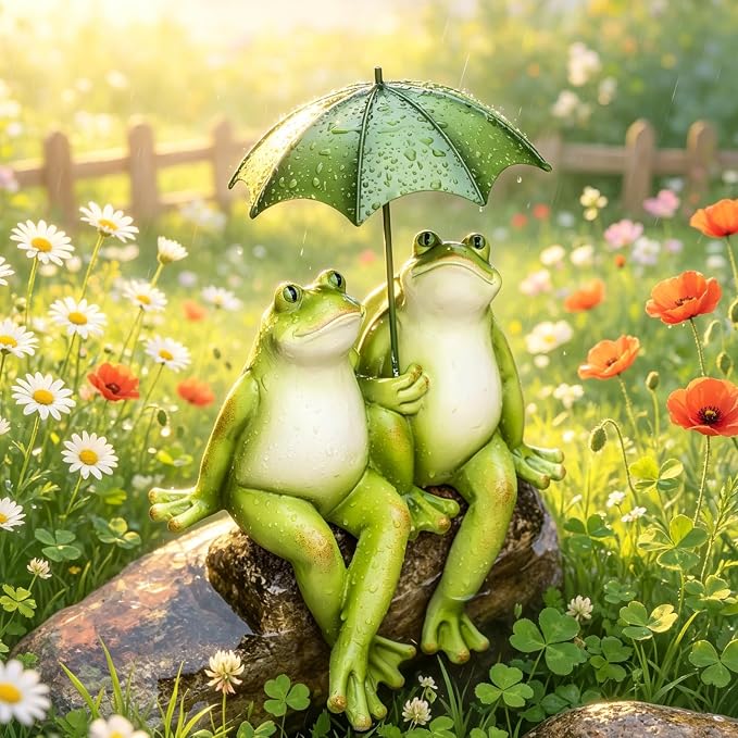 Couple Frogs Garden Outdoor Statue - Frogs Decor Garden Statue 8.5" x 11" x 6.5"
