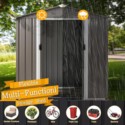 Shintenchi 6x4 FT Outdoor Storage Shed with Window, Lockable Outdoor Waterproof Tool Storage Sheds, Weather Resistant Tool Storage House Shed for Garden, Backyard,Patio Utility Tool Storage,Dark Gray