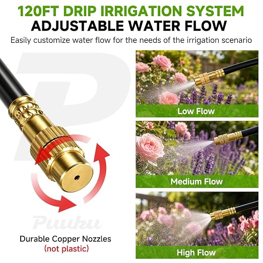 120FT Drip Irrigation System for Garden, 360° Bendable Garden Watering Kit