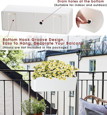 Elongated Self Watering Planter Pots 2-Pack Window Box 5.5 x 16 inch Indoor Home Garden Modern Decorative Planter Pot for All House Plants Flowers Herbs (White,2)