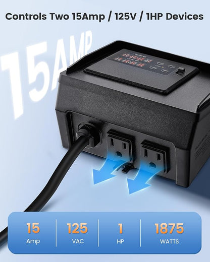 SURAIELEC Infinite Cycle Pool Timer for Above Ground Pools, Plug-in Digital Cycle Timer with Dual Outlets, 15A 125V 1HP, Weatherproof Outdoor Timers for Pool Pumps, Salt Systems, Irrigation Equipment