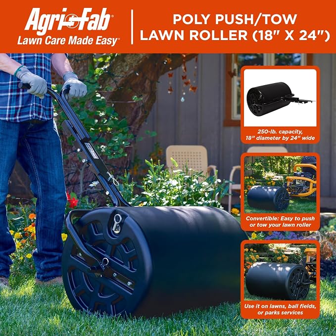Agri-Fab 18 in x 24 in Push/Tow Behind Poly Lawn Roller, 250 lb Water Capacity with Steel Frame, Made in USA