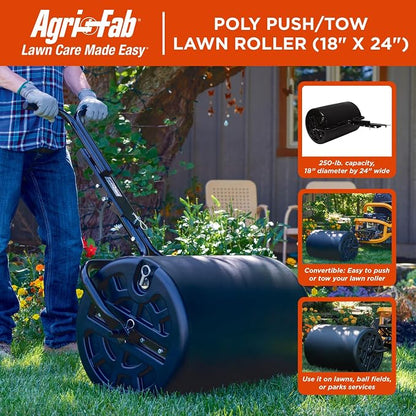 Agri-Fab 18 in x 24 in Push/Tow Behind Poly Lawn Roller, 250 lb Water Capacity with Steel Frame, Made in USA
