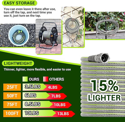 50 FT Non-Expandable Garden Hose – Heavy Duty Flexible Water Hose for Home & Yard Use, 1/2" ID, 3/4" Solid Swivel Fittings, Kink & Leak Resistant