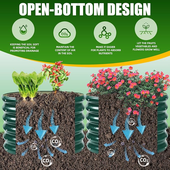 TBMLC 17" Tall Elevated Round Metal Rised Garden Bed- 2'x2' in Size and 0.8MM Thick Durable Planter Box for Vegetables Flowers Succulent at Patio/Garden Outdoor (Dark Green, 2FT Diameter)