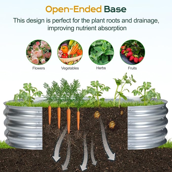 Aoodor Galvanized Raised Garden Bed Kit, 4 x 2 x 1 Ft Oval Outdoor Metal Planter Box for Vegetables, Flowers & Herbs, Silver