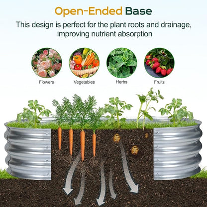 Aoodor Galvanized Raised Garden Bed Kit, 4 x 2 x 1 Ft Oval Outdoor Metal Planter Box for Vegetables, Flowers & Herbs, Silver