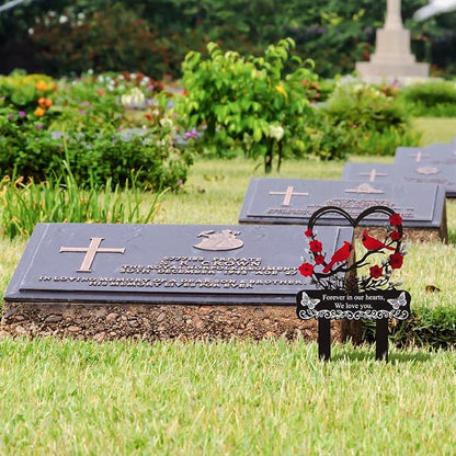 Red Cardinals Cemetery Decorations for Grave, Forever in Our Hearts We Miss You Metal Grave Marker for Outdoors Yard Garden Sympathy Decor, Memorial Plaque Stake for Remembrance Son Mom Dad