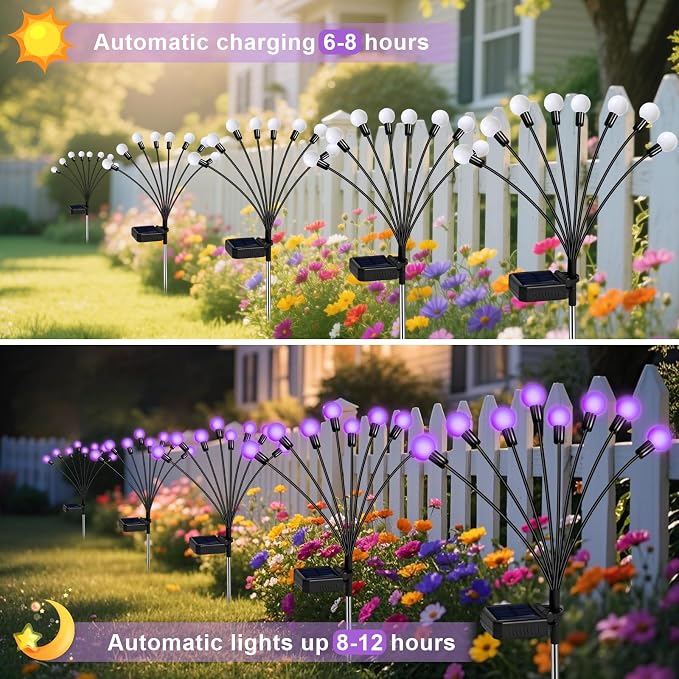 ZFNN Solar Garden Lights Outdoor, 4 Pack Firefly Swaying Lights Purple, Waterproof 6 Pack 36 Heads Garden Decor for Yard Patio Pathway Lawn, Gardening Gifts for Women Christmas Decoration