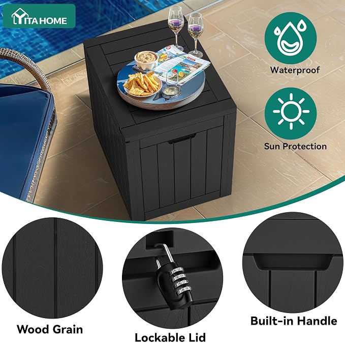 YITAHOME 30 Gallon Deck Boxes 2 Pack | Waterproof Outdoor Storage for Cushions, Tools & Pool Accessories, Resin Package Delivery for Patios, Gardens & Decks, Black