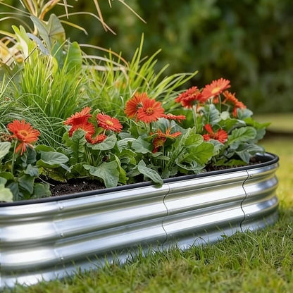 GrowHaus 4x2x1ft Galvanized Raised Garden Bed, Planter Boxes Outdoor Metal Garden Beds for Planting Vegetables Flowers Herbs Silver