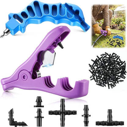 Feekoon Drip Irrigation Punch Tool & 2 in 1 Drip System Punch Tool with 115 Irrigation Plugs, for 1/4'' Fitting Emitter Insertion. for Outdoor Garden Home Gardening Landscaping Lawn Pipe System Hose