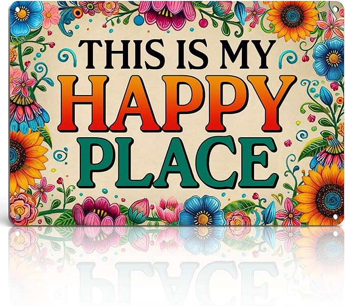 Funny Garden Wall Art Decor This Is My Happy Place Tin Sign | Gardening Gifts for Women Plant Lovers Garden Patio She Shed Fence Decor Metal Welcome Sign 12x8 Inch Weather-proof Aluminum