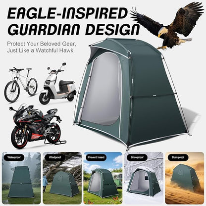 Bike Storage Tent Outdoor, Waterproof Bicycle Shed for 4-5 Bikes, PU4000 210D Oxford, Fiberglass Frame, Rain-Blocking Awning Design, Outdoor Storage for Bikes, Lawn Mower, Garden Tools Green