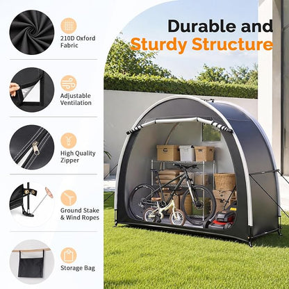 VINGLI Bike Storage Shed Tent for 2-3 Bikes, Outdoor Portable Bicycle Storage Shed with Carry Bag, Waterproof Bike Tent for Motorcycle, Garden Tools, Lawn Mower, Black