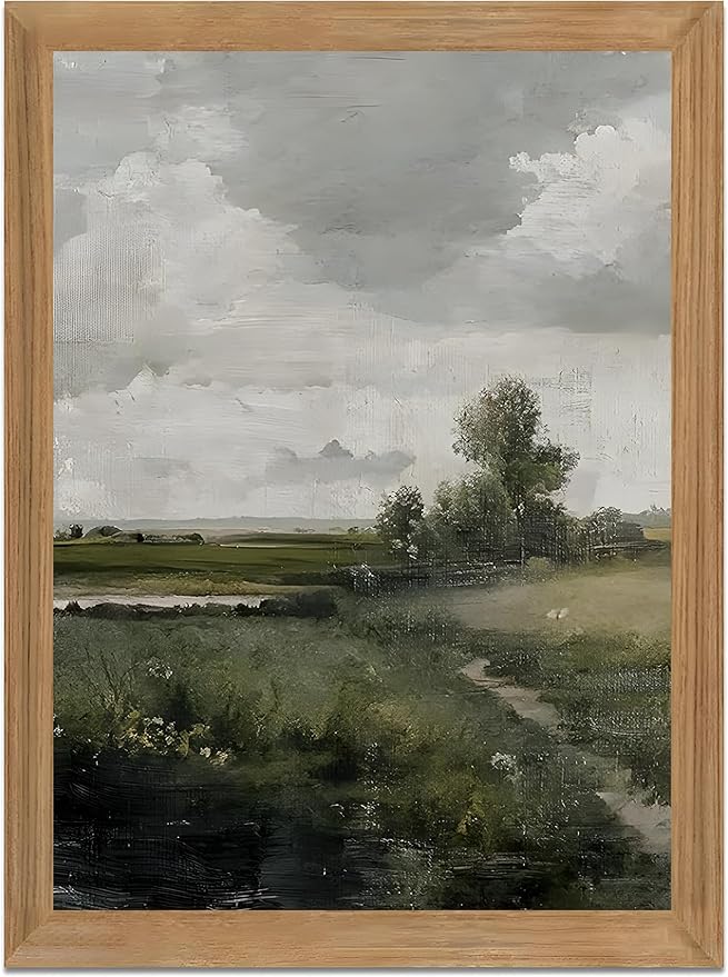 smvexyl Framed Landscape Wall Art, Neutral Nature Canvas Print, 8x10 | Neutral tree landscape art in wood frame for living room bedroom office or farmhouse wall decor