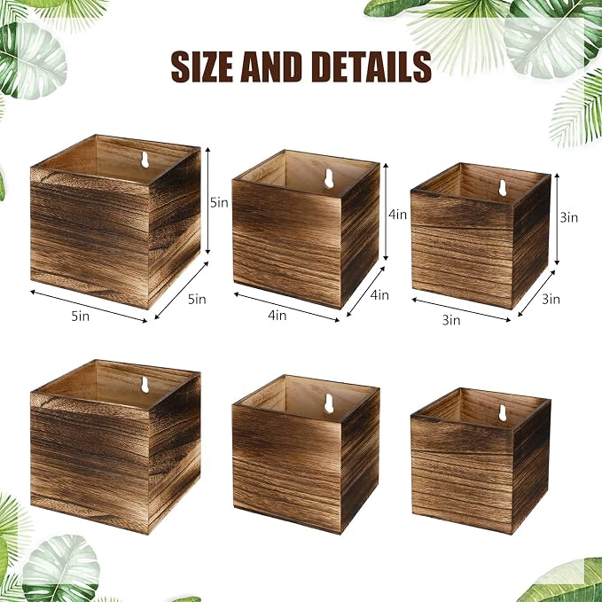 Ziliny 6 Pack Rustic Wood Wall Planters Hanging Wall Planters Pocket Vases Hanging Decor Vase for Plants Dried Flowers Faux Greenery Plants Indoor Living Room Bedroom Farmhouse Home Decor (3 Sizes)