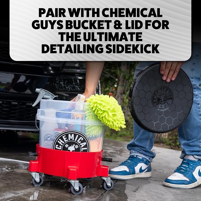 Chemical Guys, Creeper Rolling Bucket Dolly, 5 Casters, for 3.5 to 7.5 Gal | Heavy-duty dolly rolls wash buckets on five 360-degree casters, fits standard 3.5 to 7.5 gallon buckets