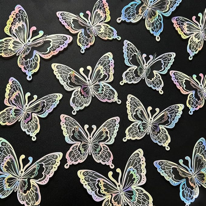 Butterfly Wall Stickers - 60pcs 3D Butterflies Removable Mural Wall Stickers for Home Room Bedroom Decoration Reusable Stickers (Sliver)
