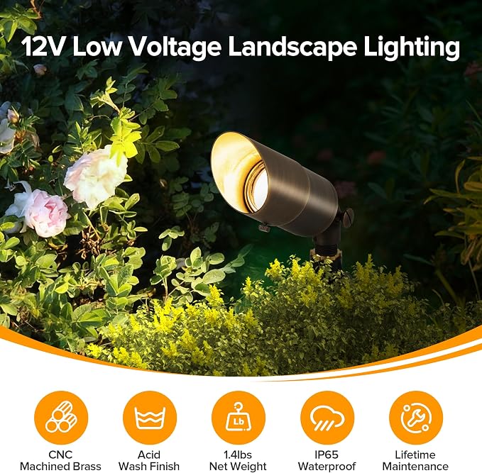 LUTEC Solid Brass Low Voltage Landscape Lighting, 12V Heavy Duty Waterproof Landscape Spotlights, Adjustable Bronze Uplights Outdoor Fixtures for Garden Yard Pathway Tree with MR16 Bulb