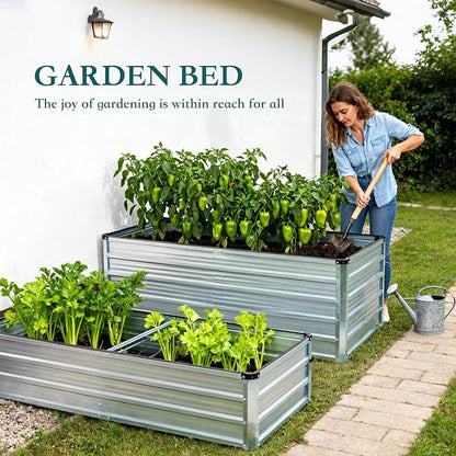 DUMOS Galvanized Raised Garden Bed Outdoor, 6x3x1ft 2 Pack Metal Planter Box for Deep-Rooted Vegetables Flowers Herbs, Rectangular Planter Raised Bed for Patio Balcony Backyard, Open Bottom, Silver
