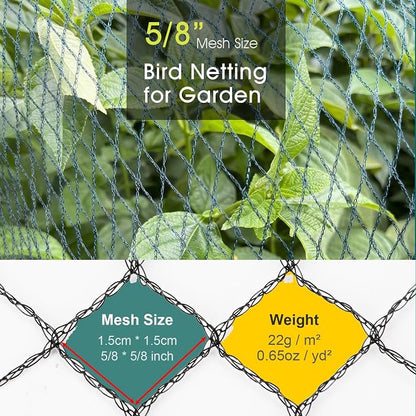 Bird Netting for Garden Protection, 7.5 x 100 FT Heavy Duty Garden Netting with Ties and Landscape Staples for Vegetable, Fruit Trees & Other Plants Against Birds Deer Squirrels and Poultry