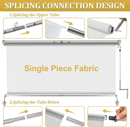 Shade&Beyond Outdoor Roller Shades with Splicing Design, 10' W x 8' H Cordless Patio Roll Up Blinds, Exterior Shade Cloth Roll for Porch, Gazebo, Pergola, Balcony, White