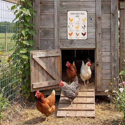 Christian Chicken Tin Sign Bible Verse 8x12 Inch, Watercolor Rooster “God Says You Are” Metal Wall Decor, Religious Encouragement Gift for Farmhouse, Kitchen, Garden, Coop and Chicken Lovers