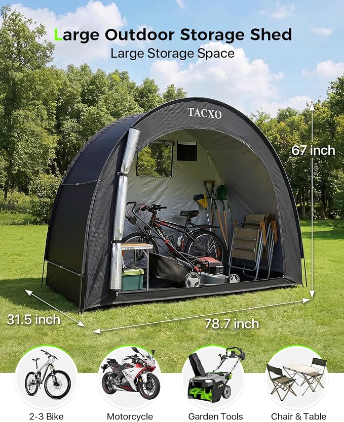 Bike Storage Shed Tent,Bike Cover Waterproof Outdoor Storage Shed with 210D Oxford Fabric PU4000 for 2-3Bikes,Portable Bicycle Shelter for Motorcycle,Garden Tools,Lawn Mower