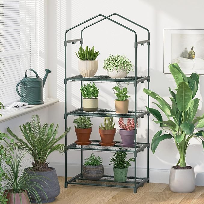 Greenhouse for Indoor Outdoor, Small Plastic Plant Green House 4-Tier Rack Stand Portable Greenhouses with Durable PE Cover for Seedling