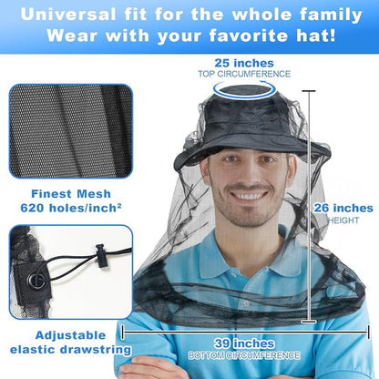 South to East Premium Mosquito Head Net for Insect, 4 Pack, Fly & Bug Protection | Ultra Large & Long, Extra Fine Holes for Camping, Hiking, Fishing, Gardening, Safari, Fits All Hats for Men & Women