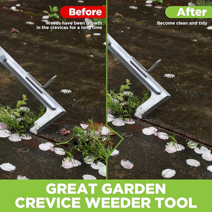 WORKPRO Crack Weeder, 12" Stainless Steel Crevice Weeding Tool Weeder Tool | Beech Wood Handle, L-Shaped Side-Walk Weed Puller Spatula, for Garden Lawn Yard Patio Terrace Paving Moss