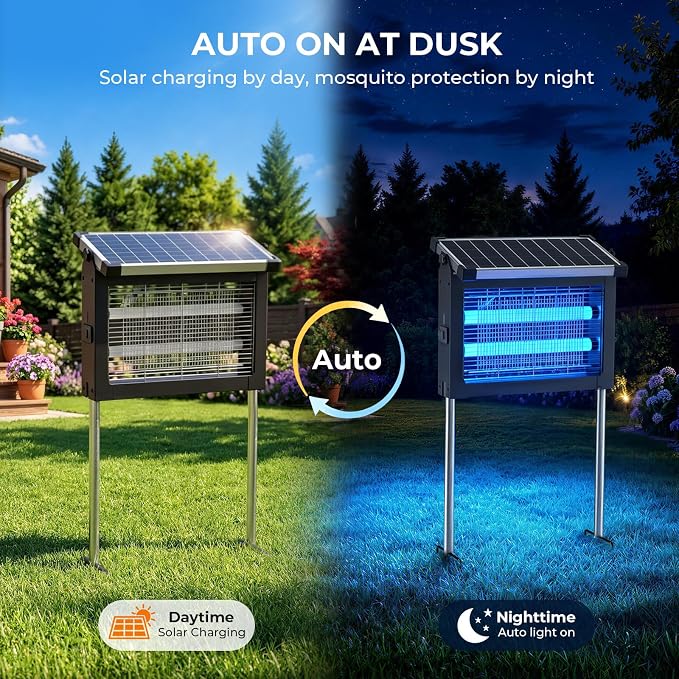 Solar Bug Zapper Outdoor, Jinyeda 4500V Mosquito Zapper with Projector Light, 4000mAh USB & Solar Powered Electric Mosquito Killer, Cordless Fly Insect Zapper Waterproof for Patio Garden Backyard