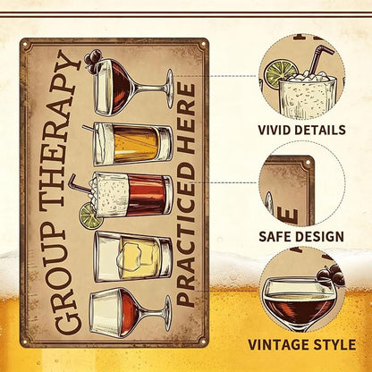 Vintage Metal Sign Group Therapy Practiced Here Tin Sign Funny Walll Decor for Bar Kitchen Pubs Cafe Home Garage 12×8 Inch