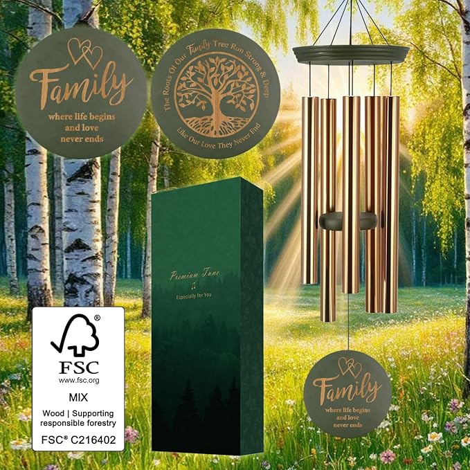 ASTARIN Wind Chimes for Outside, Large Outdoor Windchimes with Engraved Tree of Life, Premium Tuned Metal Chimes for Mother/Grandma, Home & Garden Decor with Soothing Tone