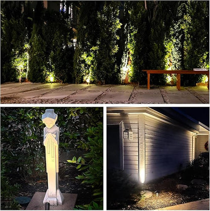 GKOLED Mini Size Brass Landscape Spotlight, Low Voltage 12V AC/DC Outdoor Directional Up Light, 180 LM, 3W MR8 LED Bulb ABS Ground Stake, 2700K Warm White, Garden Patio Trees Spot Uplight