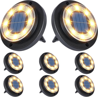 Flacchi Solar Lights Outdoor Waterproof - 2-in-1 Solar Powered Ground Lights Outdoor Solar Disk Light Landscape Light for Deck Step Patio Yard Pathway Walkway Driveway Garden (Warm White, 8 Pack)